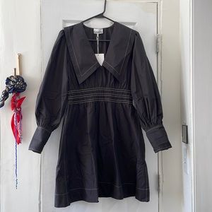Black Ganni Cinch-waist Dress